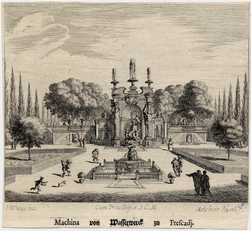 afbeelding van prent Machina von Wasserwerde zu Frescadj. van Melchior Küsell, J.W. Baur (Frescada)