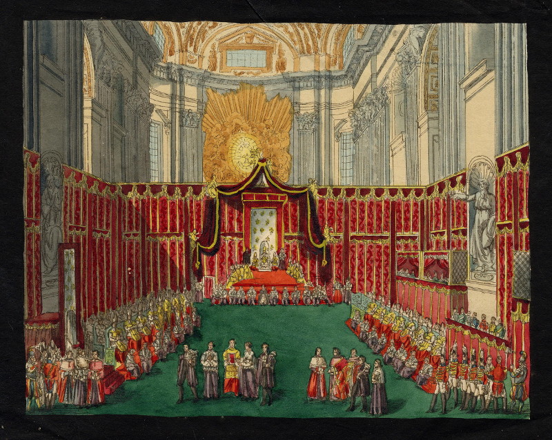 afbeelding van prent Interieur Sint Pieter van nn (Vaticaanstad, Vaticaan, Vatican)