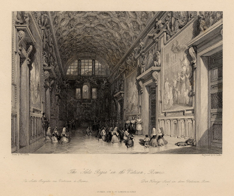afbeelding van prent The Sala Regia in the Vatican, Rome van W.L. Leitch, E. Challis (Vaticaanstad, Vaticaan, Vatican)