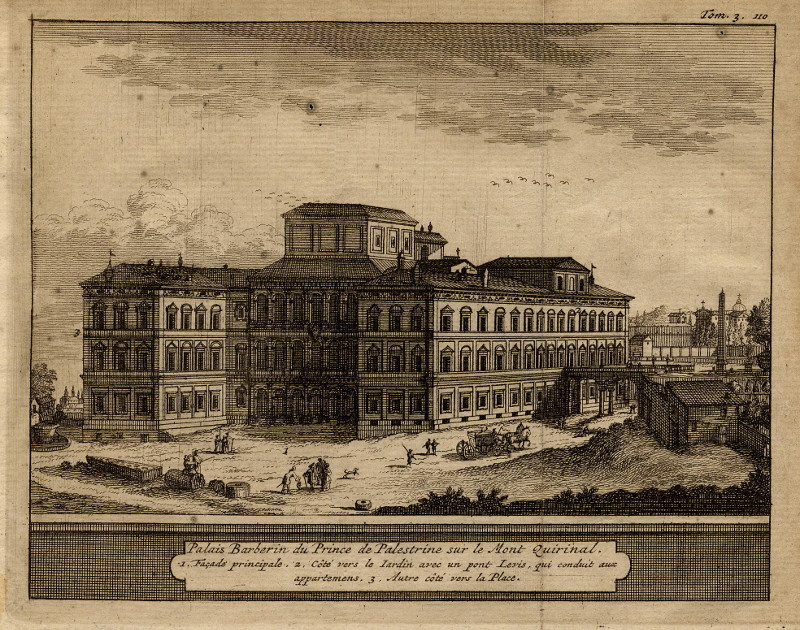 afbeelding van prent Palais Barberin du Prince de Palestrine sur le Mont Quirinal van Pieter van der Aa (Rome)