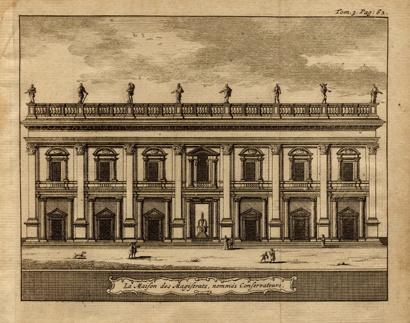 afbeelding van prent La Maison des Magistrats, nommés Conservateurs van Pieter van der Aa (Rome)