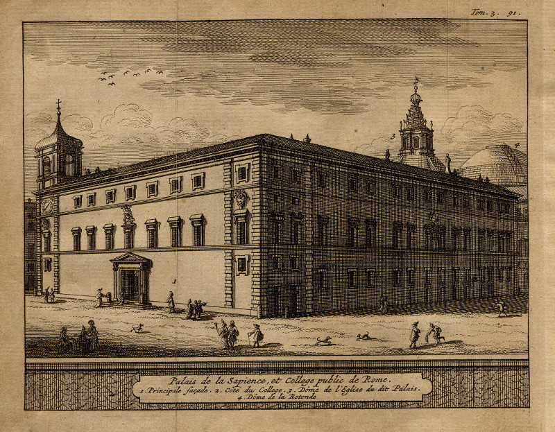 afbeelding van prent Palais de la Sapience, et College public de Rome van Pieter van der Aa (Rome)