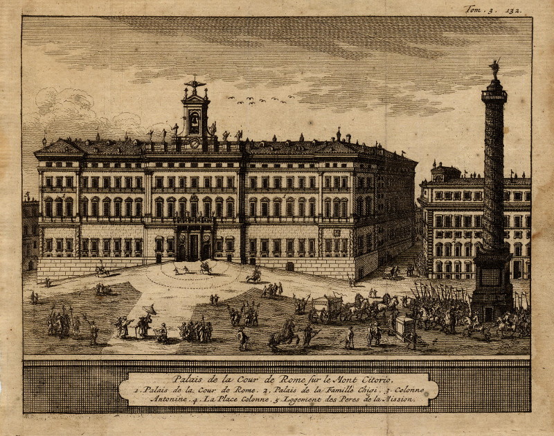 afbeelding van prent Palais de la Cour de Rome sur le Mont Citorio van Pieter van der Aa (Rome)