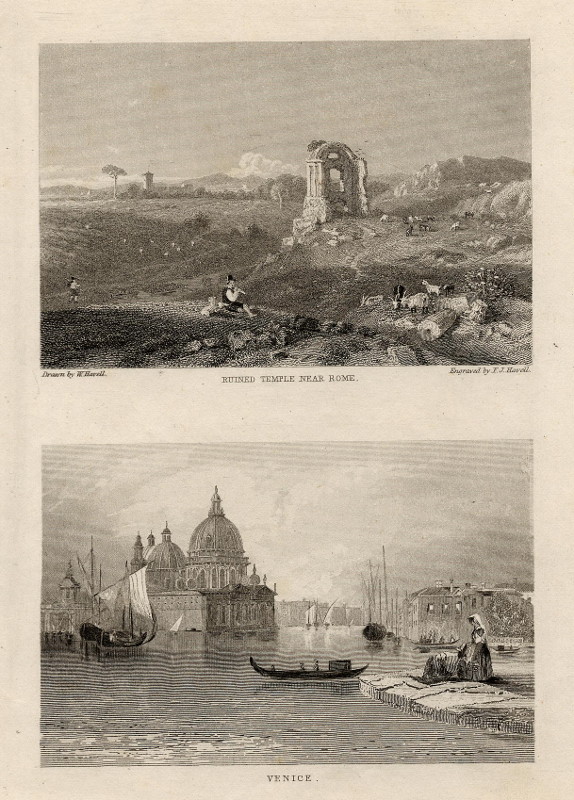 afbeelding van prent Ruined temple near Rome. Venice. van W. Havell, F.J. Havell (Venetie, Rome, Venice)