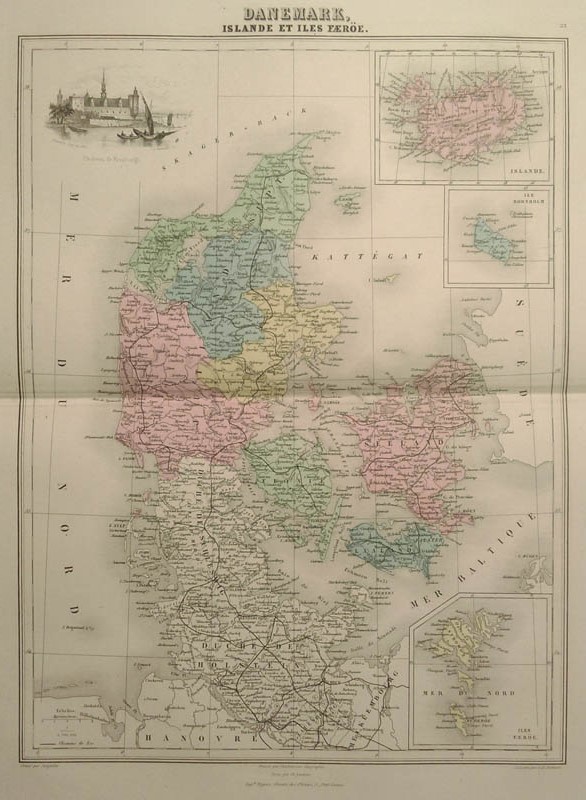 afbeelding van kaart Danemark, Islande et Iles Faeröe van Migeon, Sengteller, Desbuissons