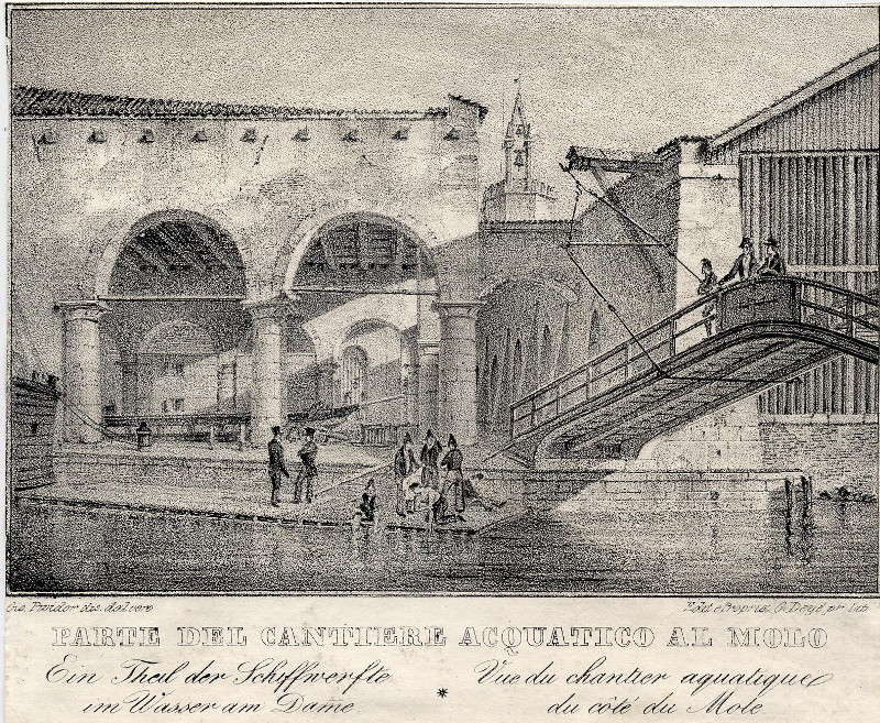 afbeelding van prent Parte del Cantiere Acquatico al Molo van Giovanni Pividor (Venetie, Venice)