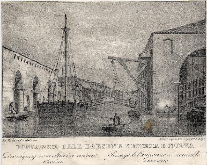 afbeelding van prent Passaggio alle Darsene Vecchia e Nuova van Giovanni Pividor (Venetie, Venice)