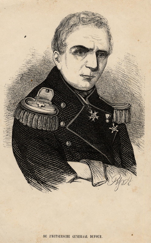 afbeelding van prent De Zwitsersche generaal Dufour van nn