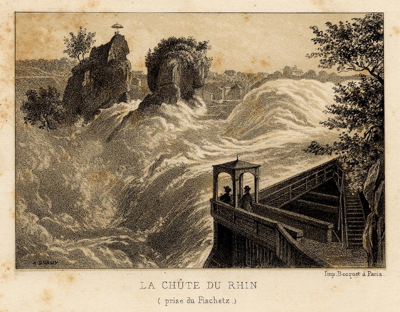 afbeelding van prent La chûte du Rhin (prise du Fischetz) van A. Duruy, Becquet (Schaffhausen)