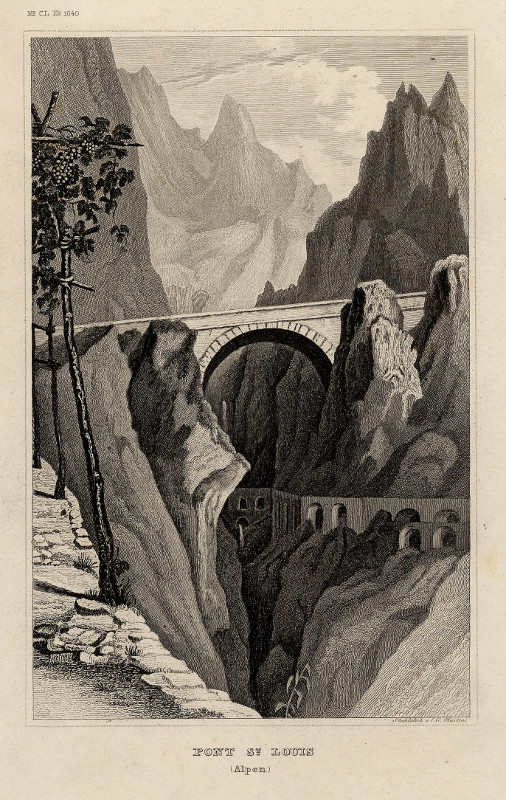 afbeelding van prent Pont St. Louis (Alpen) van J.G. Martini (Andermatt)