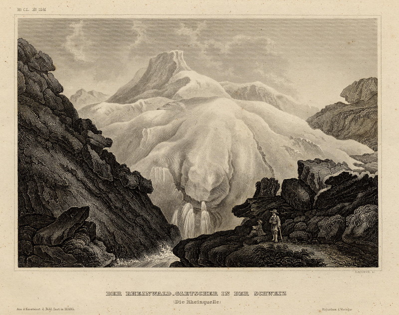 afbeelding van prent Der Rheinwald-Gletscher in dr Schweiz (Die Rheinquelle) van B.Metzeroth (Rijn)