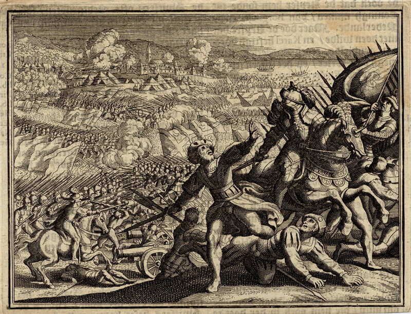 afbeelding van prent Slag bij Murten van nn, mogelijk Jan Luyken (Murten)