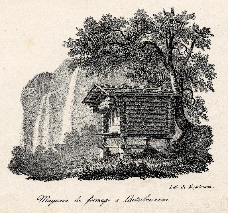 afbeelding van prent Magasin de fromage à Lauterbrunnen van Engelmann (Lauterbrunnen)