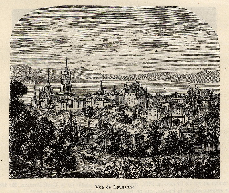 afbeelding van prent Vue de Lausanne van O. Brux (Lausanne)