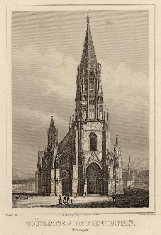 afbeelding van prent Münster in Freiburg. (Breisgau) van C. Heck, C. Bertrand (Freiburg Breisgau)