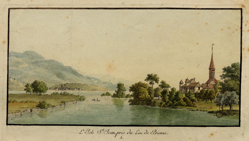 afbeelding van prent L´Isle St. Jean, prés du Lac de Bienne van nn (Biel)