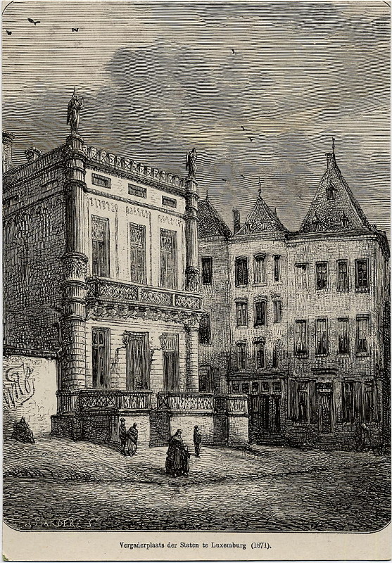 afbeelding van prent Vergaderplaats der Staten te Luxemburg (1871) van A. Barbere, W.H.J. (Luxemburg)