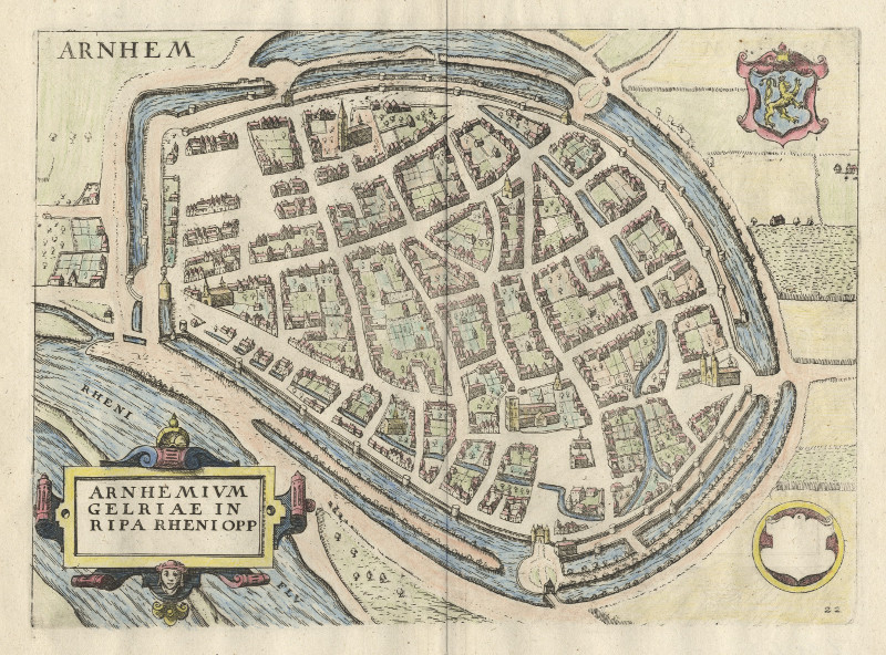 afbeelding van plattegrond Arnhemium Gelriae in Ripa Rheniopp van Ludovico Guicciardini (Arnhem)