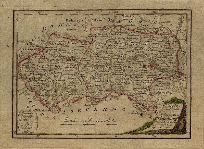 afbeelding van kaart Vollständige Post Karte des ERzherzogthums Oesterreich van Carl Agneton, S. Langer