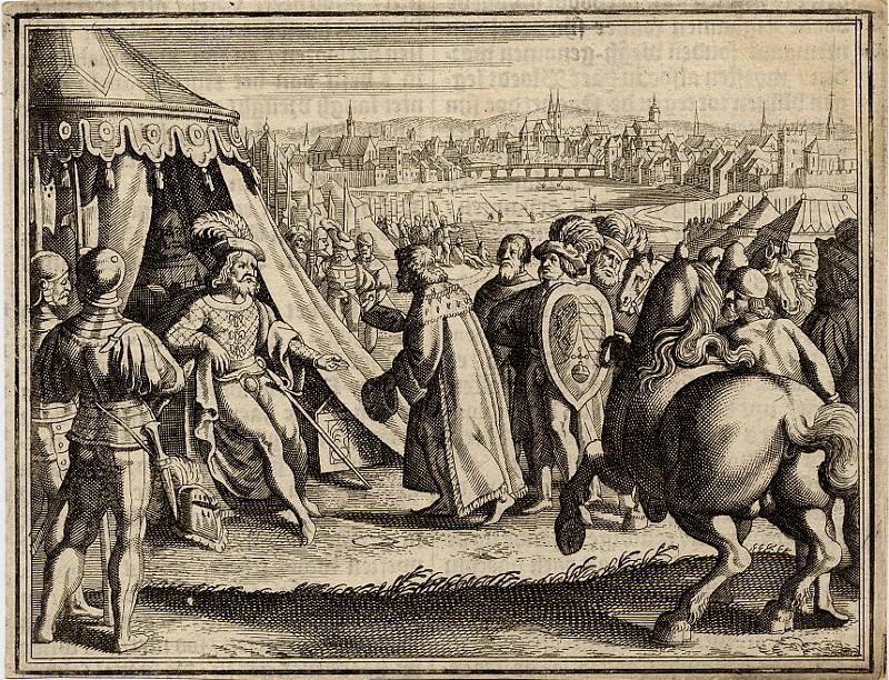 afbeelding van prent Koning Ottokar onderwerpt zich aan koning Rudolf I van nn (Wenen, Vienna)