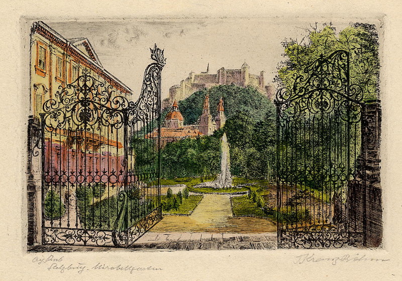 afbeelding van prent Salzburg, Mirabellgarten van T. Kranz-Böhm (Salzburg)