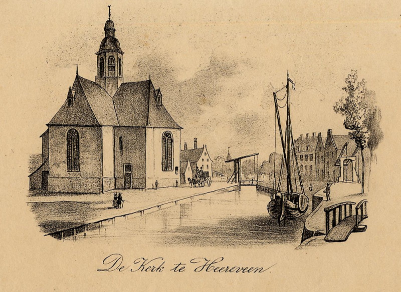 afbeelding van prent De Kerk te Heereveen van nn, mogelijk J. van Genk naar H. van Geelen (Heerenveen)