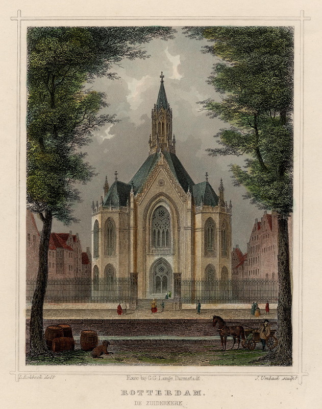 afbeelding van prent Rotterdam, de Zuiderkerk van L. Rohbock, J. Umbach (Rotterdam)