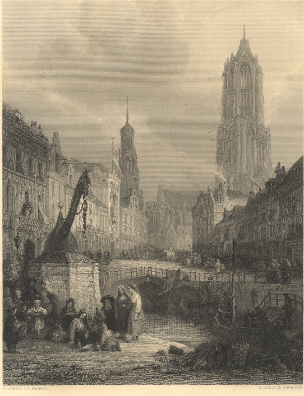 afbeelding van prent Utrecht, from the picture in the Vernon gallery van E. Challis naar G. Jones (Utrecht)