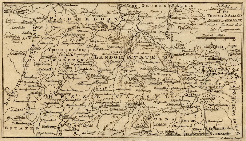 afbeelding van kaart A Map Shewing the Situation of the French & Allied Armies in Germany van J. Gibson