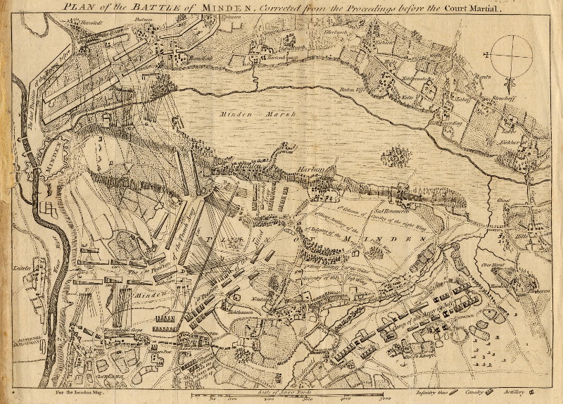 afbeelding van kaart Plan of the Battle of Minden, Corrected from the Proceedings before the Court Martial van nn