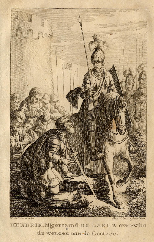 afbeelding van prent Hendrik, bijgenaamd De Leeuw overwint de wenden aan de Oostzee van R. Vinkeles, C.B. Rode (Adel, )