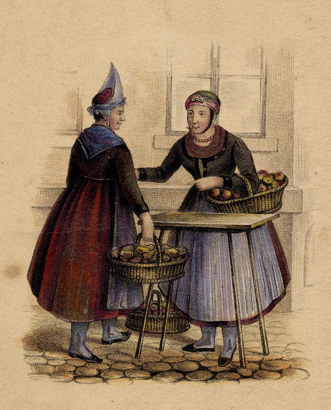 afbeelding van prent Twee vrouwen met appels van nn
