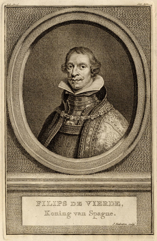 afbeelding van prent Filips de Vierde, Koning van Spanje van J.Houbraken (Adel, )