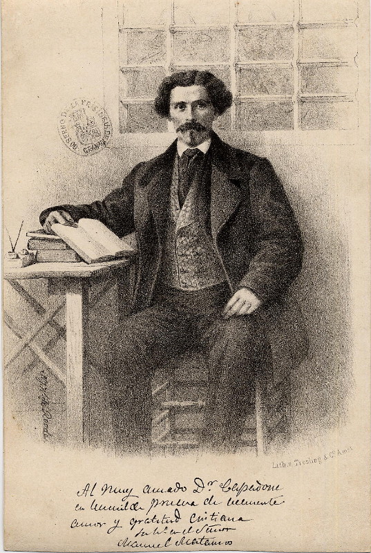 afbeelding van prent Portret van Manuel Matamoros in zijn studeervertrek van N.J.W. de Roode