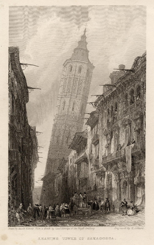 afbeelding van prent Leaning tower of Saragossa van David Roberts, H. Adlard (Saragossa, Zaragoza)