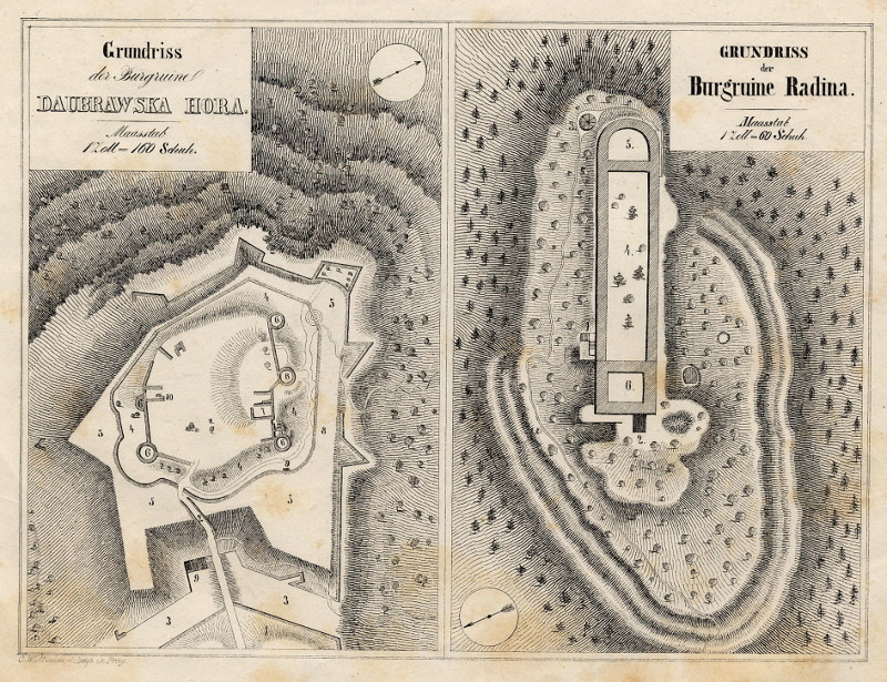 afbeelding van plattegrond Grundriss der Burgruine Daubrawska Hora; Grundriss der Burgruine Radina van C.W. Medau