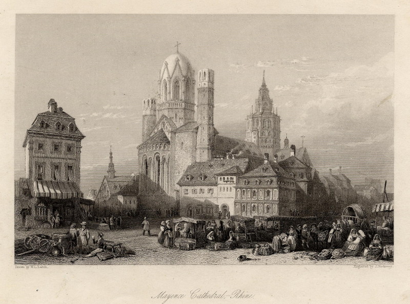afbeelding van prent Mayence Cathedral, Rhine van W.L. Leitch, J. Redsway (Mainz)