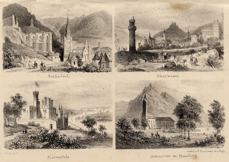 afbeelding van prent Bacharach, Oberwesel, Stolzenfels, Liebenstein en Sternberg van C.C.A. Last (Koblenz)
