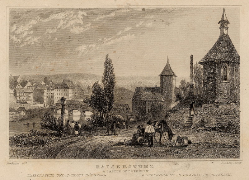 afbeelding van prent Kaiserstuhl & castle of Rothelen van W. Tombleson, S. Lacey (Baden-Wurttemburg)