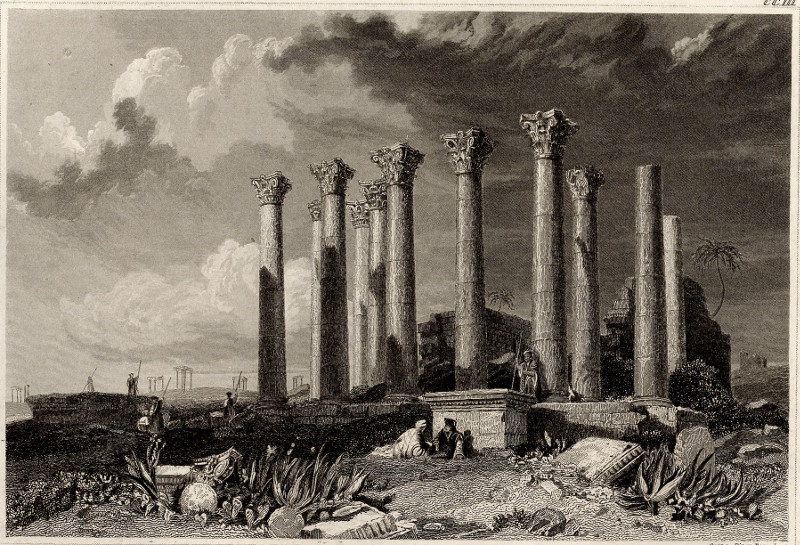 afbeelding van prent Ruinen von Djerash in Syrien van nn (Djerash)