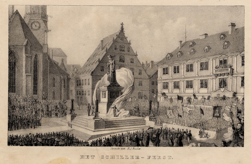 afbeelding van prent Het Schiller-feest van H.J. Backer (Stuttgart)