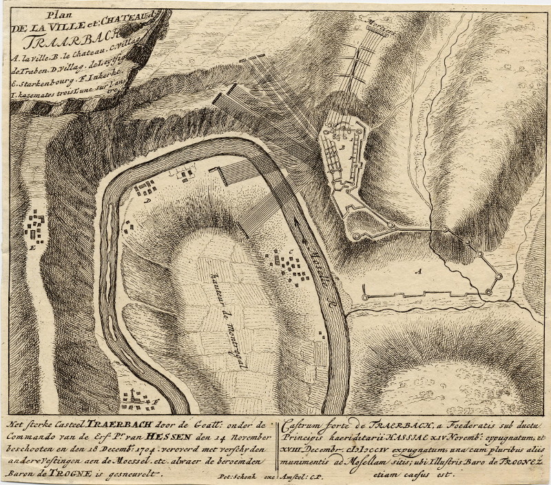 afbeelding van plattegrond Plan de la ville et chateau de Traarbach van Pieter Schenk (Traben-Trarbach)