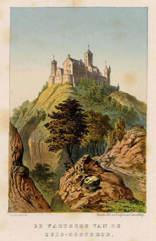 afbeelding van prent De Wartburg van de Zuid-Oostzijde van C.C.A. Last (Eisenach)