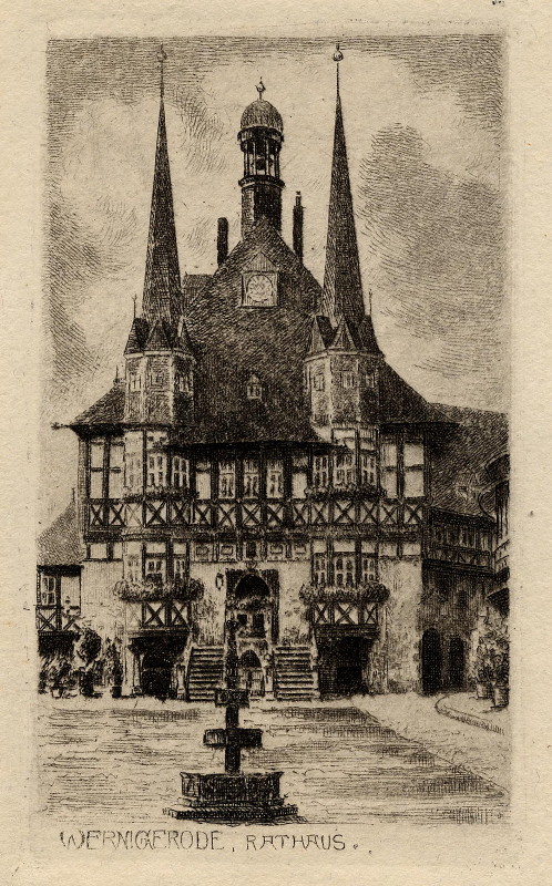afbeelding van prent Wernigerode, Rathaus van nn (Wernigerode)