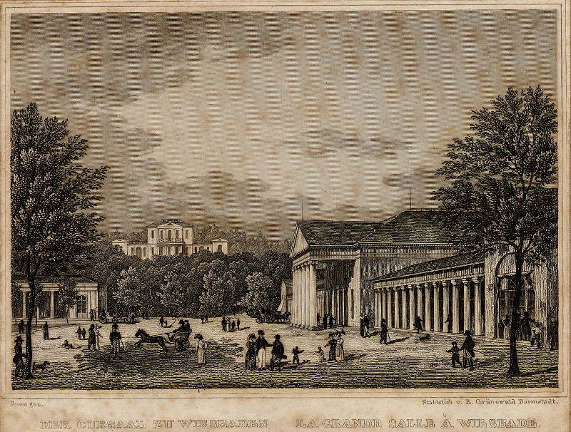 afbeelding van prent Der Cursaal zu Wiesbaden, La grande salle a Wiesbade van Bosse (Wiesbaden)