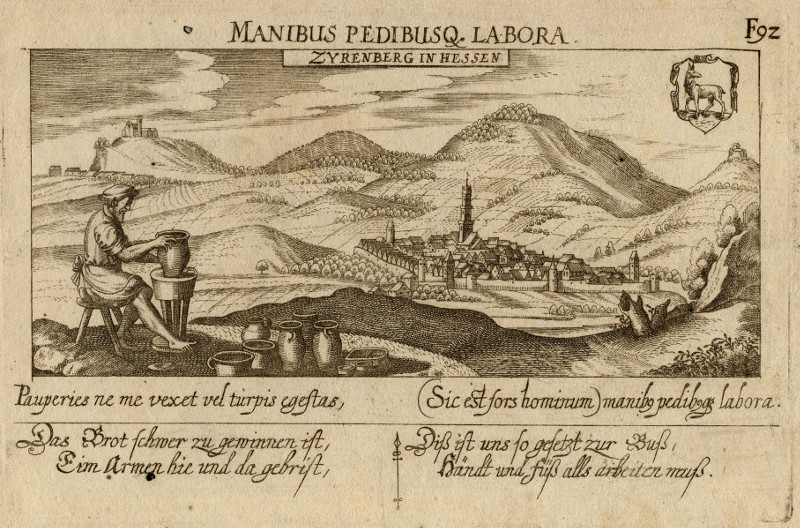 afbeelding van prent Manibus Pedibusq Labora  Zyrenberg in Hessen  van Daniel Meisner (Zierenberg)