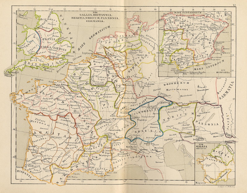 afbeelding van kaart Gallia, Brittania, Rhaetia, Noricum, Pannonia, Germania; Hispania van P.W.M. Trap afbeelding van kaart Gallia, Brittania, Rhaetia, Noricum, Pannonia, Germania; Hispania van P.W.M. Trap