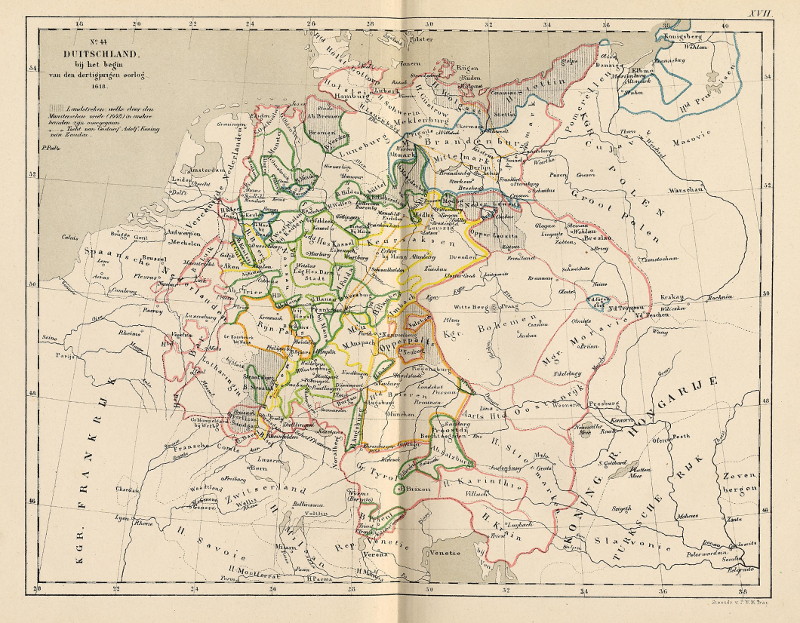 afbeelding van kaart Duitschland bij het begin van den dertigjarigen oorlog 1618 van P.W.M. Trap