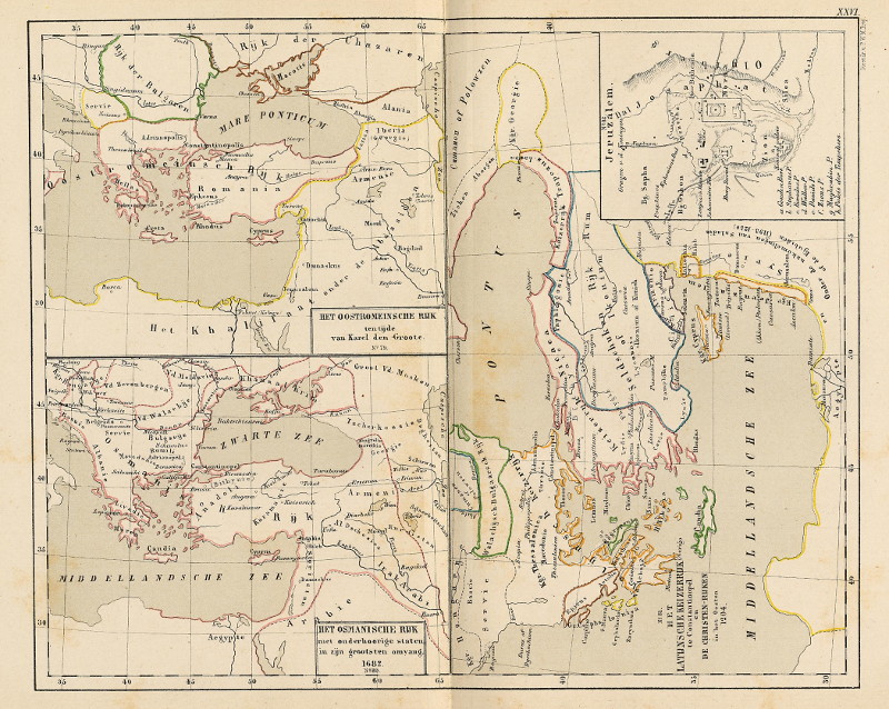 afbeelding van kaart Het OostRomeinsche Rijk, het Osmanische Rijk, Het Latijnsche Keizerrijk van P.W.M. Trap