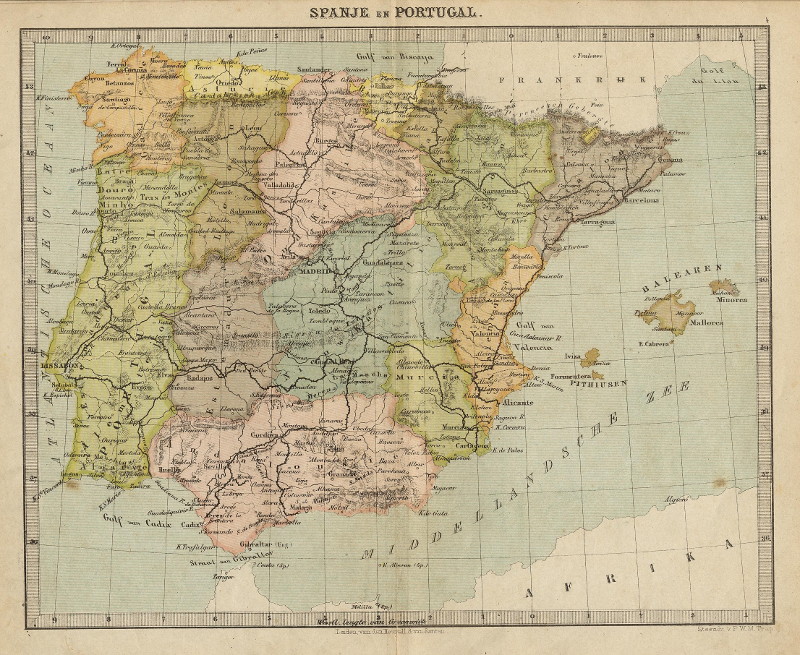 afbeelding van kaart Spanje en Portugal van P.W.M. Trap